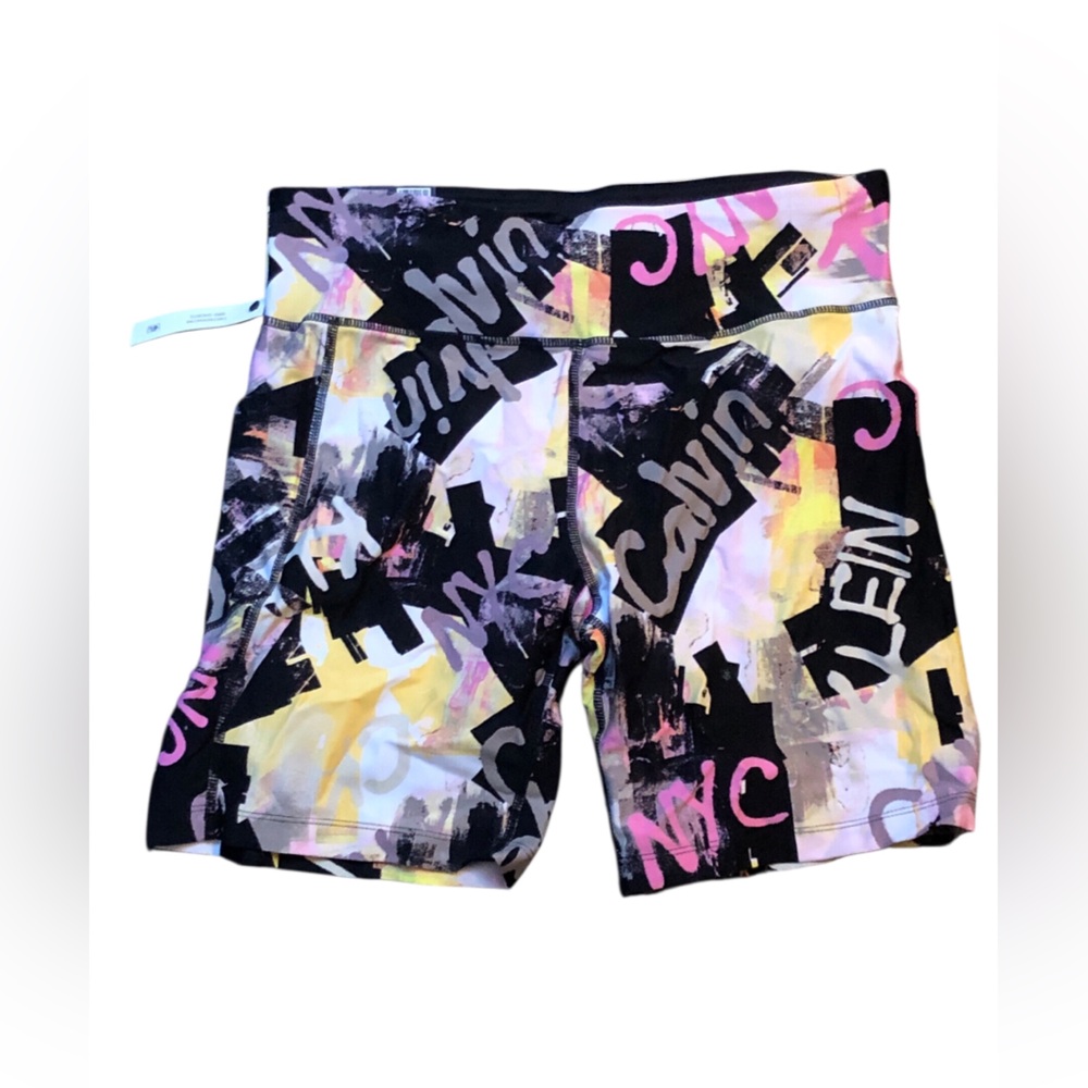 Calvin Klein Silver,Pink, Black, & Yellow Graffiti Print Biker Shorts, XL, NWT!!